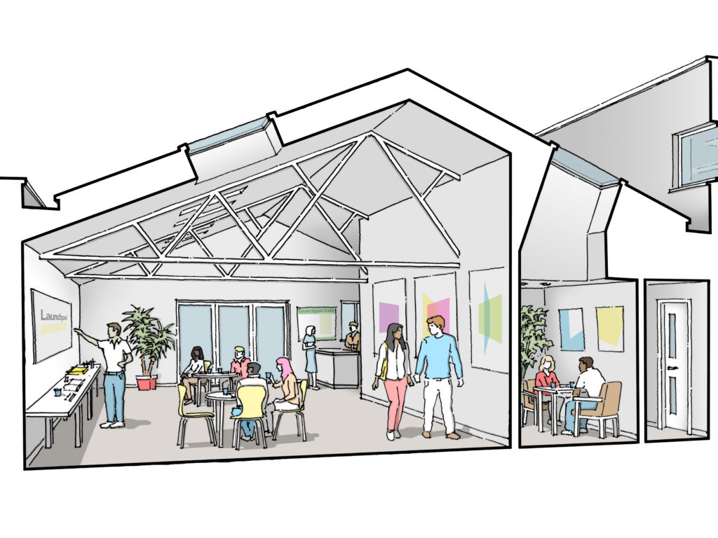 Architectural drawing of Launchpad 135 our life and skills centre - where we can reduce homelessness and rebuild lives