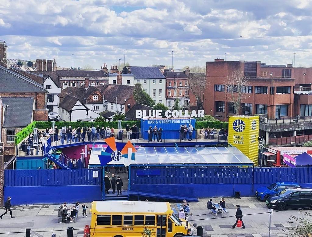 Aerial shot of the Blue Collar food market in Reading Town Centre
