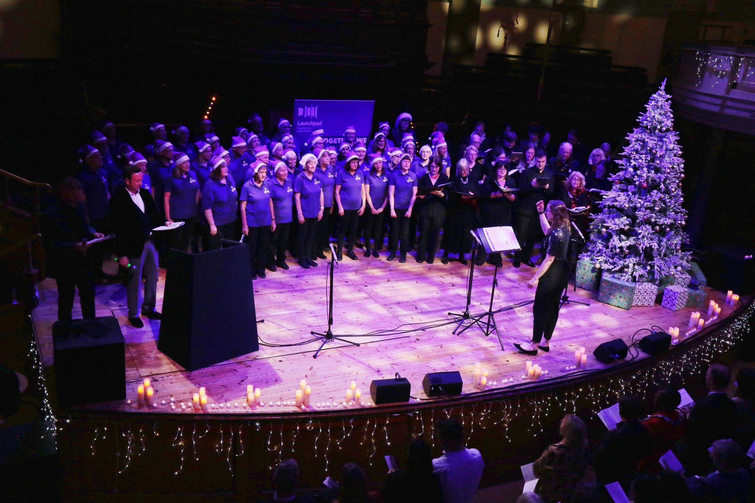 two choirs on stage