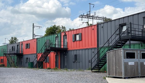 View of the pods, converted shipping containers