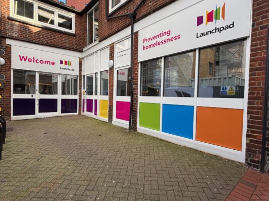 Multi coloured doors at our front entrance